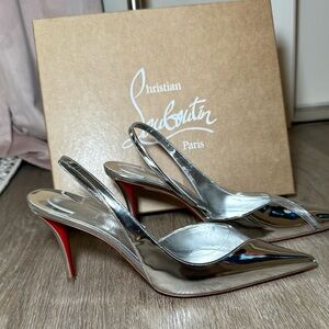 Christian Louboutin Posticha 80 Leather & Vinyl Slingback Pump Size 39